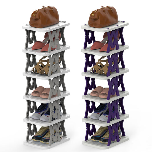 6 Tier Foldable Shoe Rack Vertical Shoe Organizer Narrow Shoe Rack For Small Spaces Space Saving Free Standing For Corner Entryway Hallway Bedroom 2 Color Options